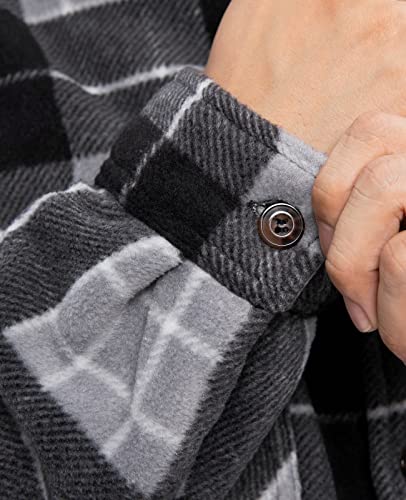 ThCreasa Mens Flannel Shacket Jacket Sherpa Lined Buffalo Plaid Warm Thick Flanelle Shirt Outdoor CPO Overshirt Redwood 3XL