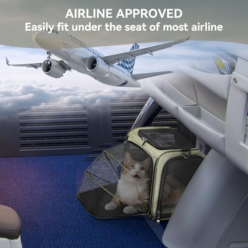 Petsfit Expandable Cat Carrier Dog Carriers,Airline Approved Soft-Sided Portable Pet Travel Washable Carrier for Kittens,Puppies,Removable Soft Plush mat and Pockets,Locking Safety Zippers