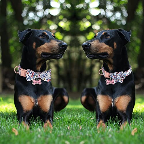 Girl Dog Collar and Leash Sets with Bow Tie, Dog Collar with Detachable Flower with Dog Tag Strong Gold Buckle for Small Medium Large Dogs