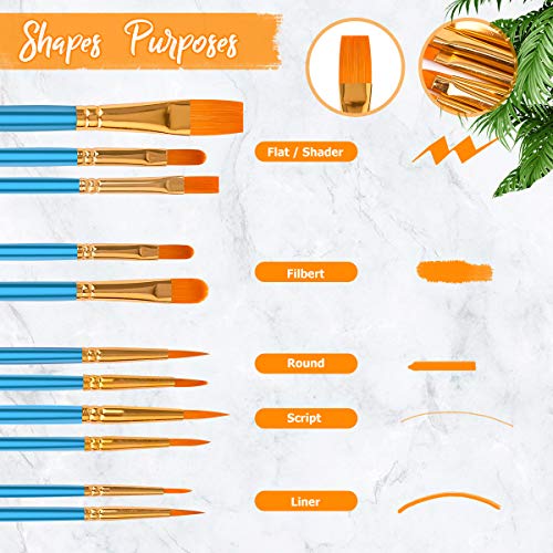 Soucolor Acrylic Paint Brushes Set, 20Pcs Round Pointed Tip Artist Paintbrushes for Acrylic Painting Oil Watercolor Canvas Boards Rock Body Face Nail Art, Halloween Pumpkin Ceramic Crafts Supplies