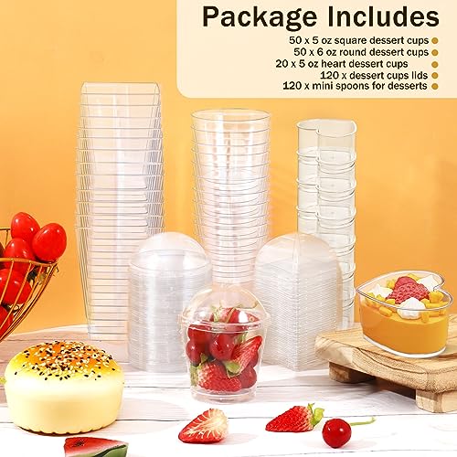 ALEXPRE 400 Pack 3oz 5oz Dessert Cups with Lids and Spoons, 3 Styles Clear Plastic Appetizer Cups Disposable Party Mini Parfait Cups for Serving Fruit Trifle Mousse Ice Cream and Pudding Dessert Cups