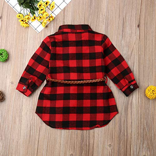 Kayotuas Toddler Kids Baby Girl Plaid Dress Smocked Ruffle Long Sleeve Botton Down Shirts Dresses Infant Christmas Outfits (Red Plaid Santa Embroidery, 4-5 Years)