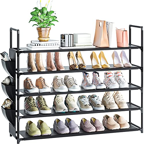 OYREL Large Capacity 7 Tier Shoe Rack, Black, 33.3in Wide x 11.2in Deep x 48.7in Tall, Holds 28-35 Pairs of Shoes, Ultra-Minimalist Style, Waterproof and Durable