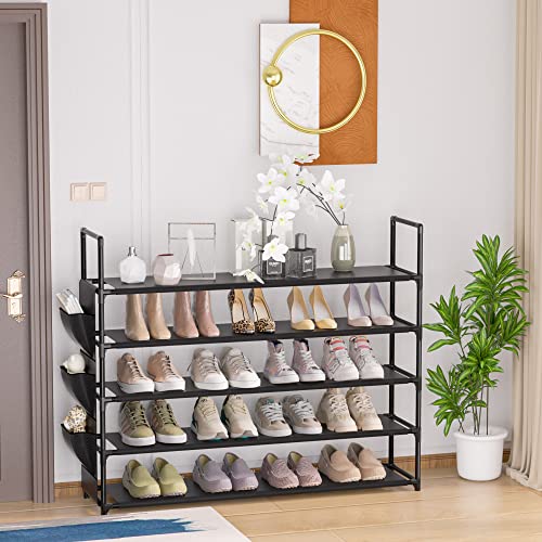 OYREL Large Capacity 7 Tier Shoe Rack, Black, 33.3in Wide x 11.2in Deep x 48.7in Tall, Holds 28-35 Pairs of Shoes, Ultra-Minimalist Style, Waterproof and Durable