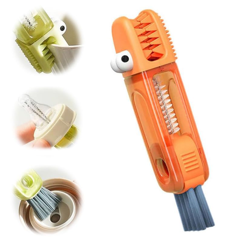 3 in 1 Cup Lid Cleaning Brush, 2024 Multifunctional Crevice Portable Cup Lid Cleaning Brush for Bottle Gap Tight Spaces Cup (A-Orange)