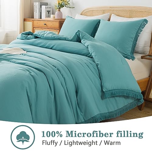 Andency Yellow Tassel Comforter Set Full(79x90Inch), 3 Pieces(1 Boho Comforter, 2 Pillowcases) Farmhouse Shabby Chic Comforter Set, Soft Microfiber Lightweight Fringe Bedding Comforter Set