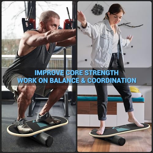 Sportneer Balance Board - 7 Modes Surf Balance Board Trainer with Adjustable Stoppers - Exercise Balancing Stability Trainer for Workout Improve Balance Physical Therapy - Roller & 2.8'' Ball Included