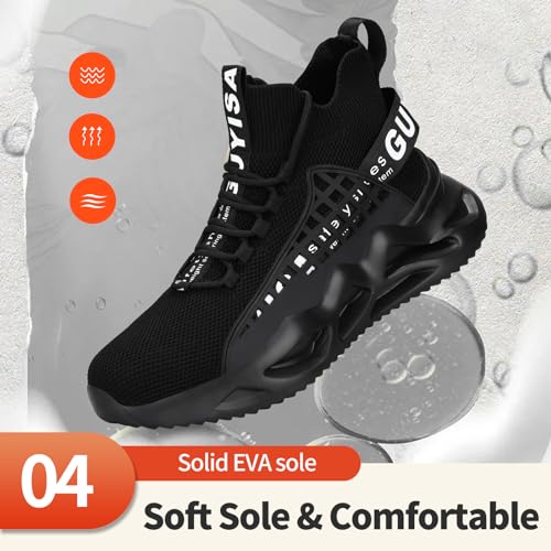 KGJIANDA Steel Toe Shoes for Men Work Shoes for Men Lightweight Safety Boots Comfortable Steel Toe Sneakers Indestructible Steel Toe Tennis Shoes Black