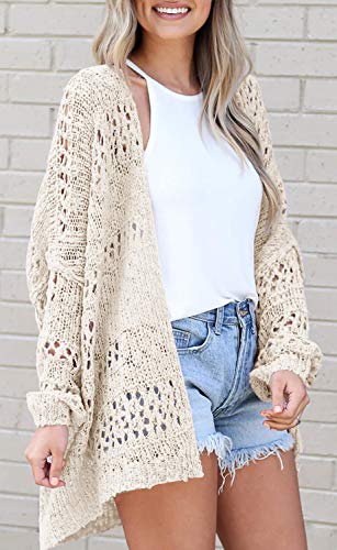 Lightweight Summer Cardigan for Women Spring Netted Crochet Cardigans Sweaters Beige