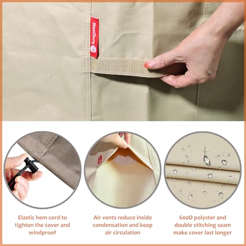 SheeChung Fire Pit Cover Square 28" L x 28" W x 25" H,Waterproof 600D Heavy Duty Outdoor Fire Pit Table Cover, Fits 24-28 Inch Square Fireplace,Gas Fire Pit Cover,Beige