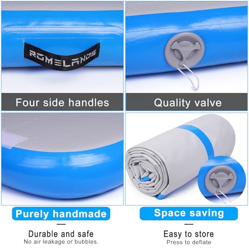 ROMELANDS Inflatable Air Mat Gymnastics Tumbling Mats Tumble Track Mats 4 inches Thick Training Mat with Electric Air Pump for Home/Gym/Outdoor (Blue(10ft x 3.3ft x 4"))