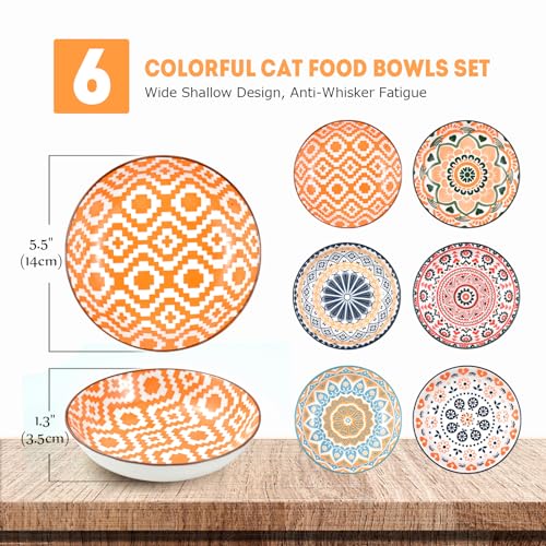 Cat Food Bowls for Indoor Cats Ceramic Cat Bowls Whisker Friendly Cat Dishes for Food and Water 5.5 Inches Kitten Bowls Cute Cat Feeding Bowls Set Cat Wet Food Bowl Set (8 pcs)