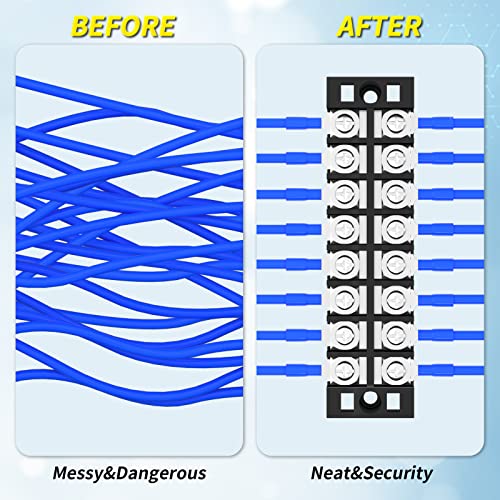 Joinfworld Terminal Block 25A 600V Dual Row Screw Terminal Strip with Cover, 8 Position Pre-Insulated Wire Terminal Block with Jumpers - 4 Pack