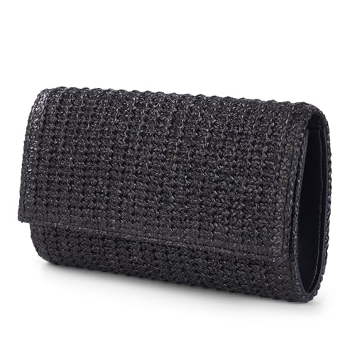 Liadreem Straw Clutch Purse Summer Shoulder Crossbody Bag, Raffia Evening Purse Envelope Clutch Handbag Beach Bag 2024 Trendy for Travel, Parties, Wedding, Black