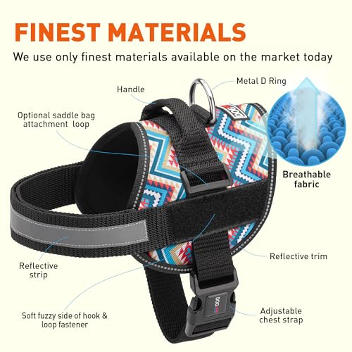 Dogline Dog Harness, Reflective No-Pull Adjustable Vest with Handle for Walking, Training, Breathable, No - Choke Harness for Small, Medium or Large Dogs Room for Patches Zebra Black/White S 18"-24"