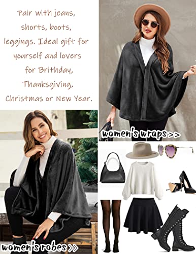 Ekouaer Women's Cardigan Cashmere Solid Poncho Loose Loungewear Tops Winter Shawl Cape