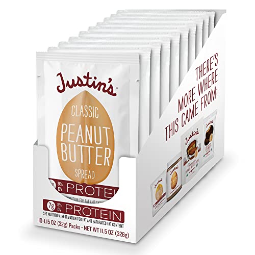 JUSTIN'S Classic Gluten-Free Peanut Butter Spread Squeeze Packs, 1.15 Ounce (10 Pack)