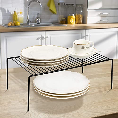 GEDLIRE Kitchen Cabinet Organizer Shelf Rack Set of 2, Medium (13 x 9.4 inch) Metal Freezer Organizer Wire Shelves, Plate Dish Storage Rack for Cabinets, Counter, Cupboard, Pantry Organization, Black