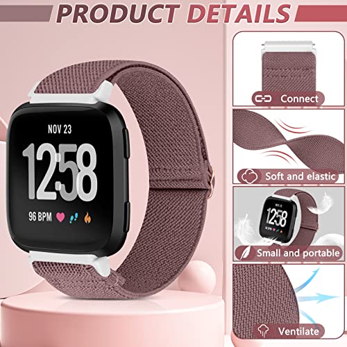 ShuYo 4 Pack Elastic Nylon Bands Compatible with Fitbit Versa & Versa Lite & Versa 2 & Versa SE for Women Men, Adjustable Soft Stretchy Breathable Replacement Straps for Fitbit Versa Smartwatch