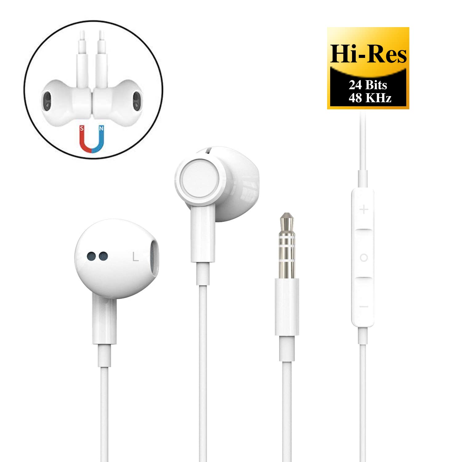 Hi-Res Extra Bass Earbuds Noise Isolating in-Ear Headphones Wired Earbuds with Microphone for iPhone, iPod, iPad, MP3, Huawei, Samsung, Lightweight Earphones with Volume Control 3.5mm Jack Headphones