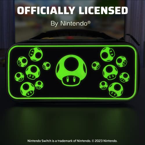 PDP Nintendo Switch Travel Case Plus GLOW with Wrist Strap, Built-in Stand & Game Storage Pockets, Officially Licensed for Switch Lite/OLED: Super Mario Icon Red & Black (Glow in the Dark)