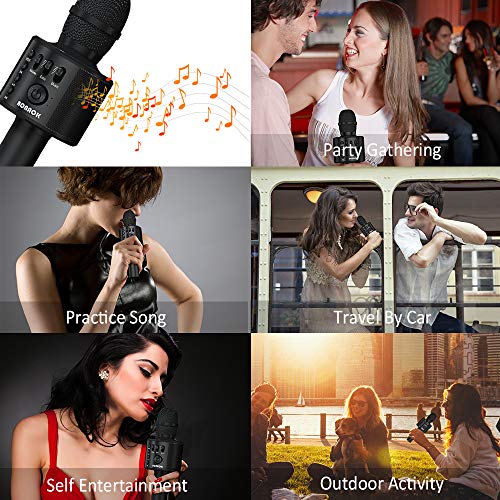 BONAOK Wireless Bluetooth Karaoke Microphone,3-in-1 Portable Handheld Mic Speaker for All Smartphones,Gifts for Kids Adults All Age Q37(Silver)