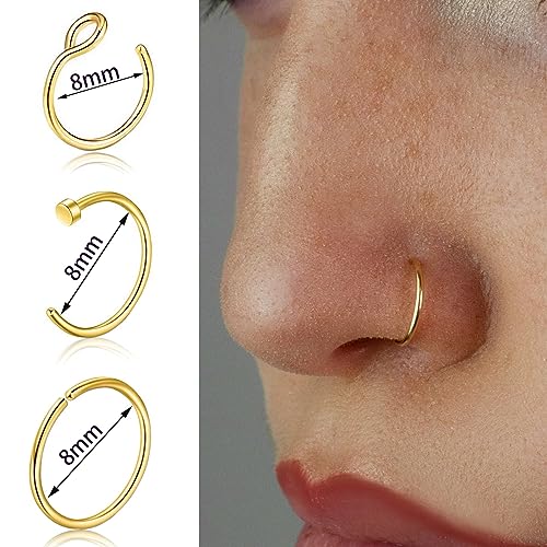 DAILI 12PCS 20G Nose Rings Studs, Surgical Steel Nose Ring L Shaped Corkscrew Bone Nose Stud Gold Nose Ring Hoop Nose Piercing Jewelry Hypoallergenic Cubic Zirconia Nose Stud Set for Women Men