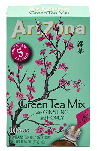 AriZona Green Tea with Ginseng Sugar Free Iced Tea Stix, Low Calorie Single Serving Drink Powder Packets, 10 Count (Pack of 12)