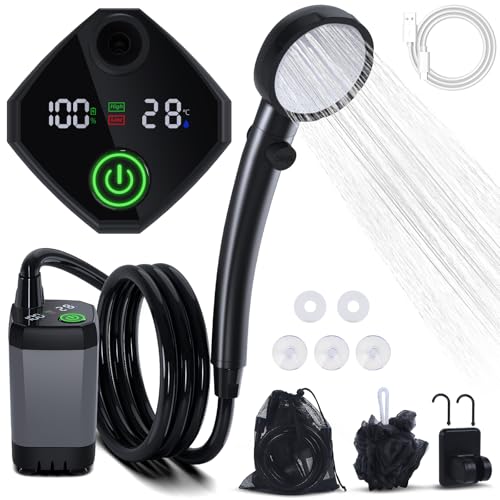 Spopal Portable Shower for Camping, [Long-Lasting] 6000mAh Rechargeable Camping Shower with Intelligent LED Display, 4 Spray Modes, IPX7 Waterproof Outdoor Shower Kit for Hiking, Travel, Car, Pet