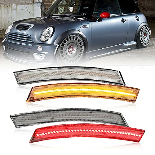 NSLUMO Amber Red LED Side Marker Light Front Rear Led Side Marker Light Assembly Clear Lens for MINI Cooper R50 R53 02-06 R52 Covertible 04-08 Led Auto Car Light Kit Clear Lens