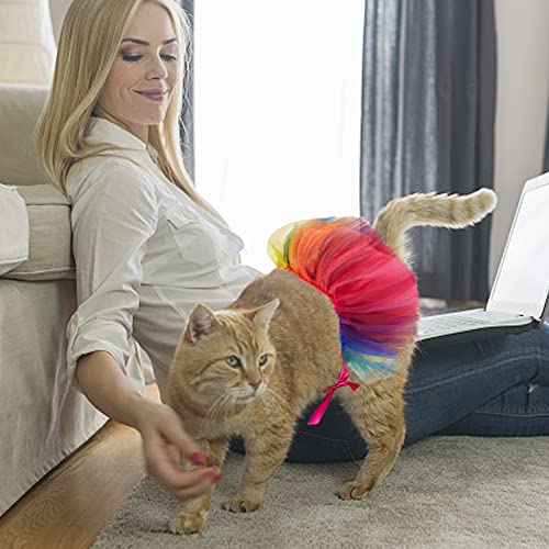 Threetols Rainbow Dog Costume Christmas Pride Princess Dress Cat Costumes, Rainbow Tutu for Small Medium Cats Dogs, Fancy Rainbow Multicolor Pet Collar for Dog Cat Birthday Party Pride Accessories(S)