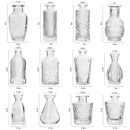RUCKAE Small Clear Bud Vases Bulk 12 Pack Mini Flower Glass Vases for Centerpiece Table Wedding Decorations Home Decor Party(Transparent)