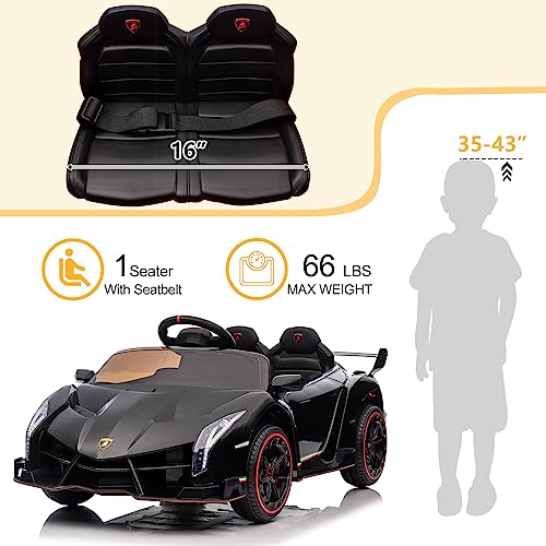 Winado 12V Ride on Car, Electric Vehicle Licensed Lamborghini Veneno for Kids, Battery Powered Car Toy w/Parent Control, Hydraulic Doors, 3 Speeds, LED Headlights, Horn, Engine Sounds - Black