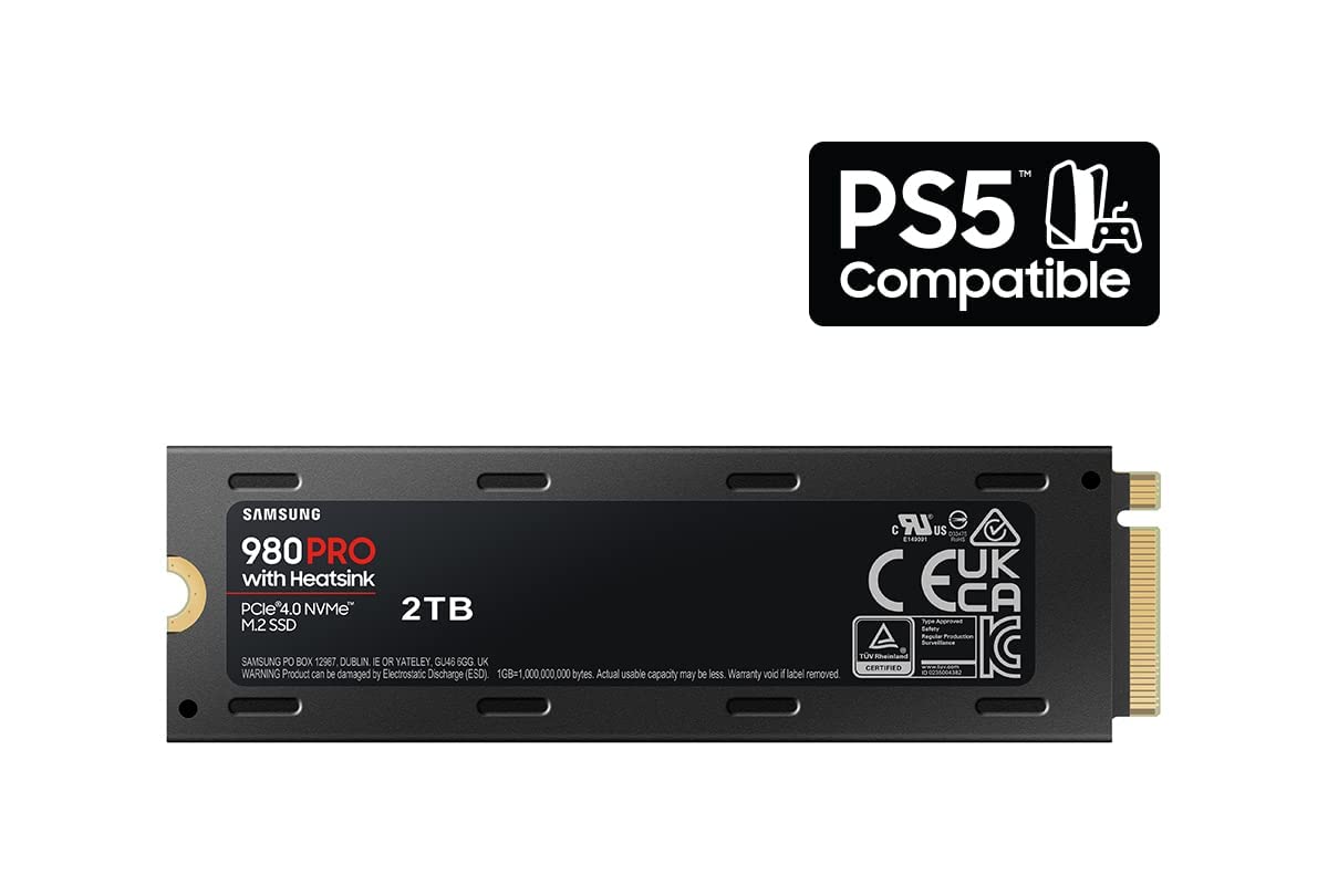 SAMSUNG 980 PRO SSD with Heatsink 2TB PCIe Gen 4 NVMe M.2 Internal Solid State Drive, Heat Control, Max Speed, PS5 Compatible (MZ-V8P2T0CW)