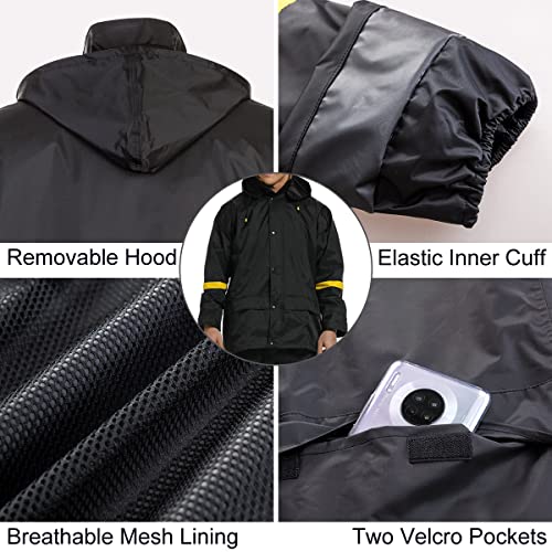 Classic Rain Suits for Men Breathable Rain Gear for Waterproof Work, Hooded Coats Jacket and Pants (Black & Yellow, S)