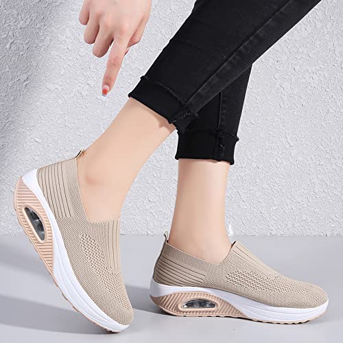 YING LAN Women Platform Sneakers Air Cushion Slip-on Walking Shoes Breathable Nursing Orthopedic Wedge Shoes Adjustable Mary Jane C-Black