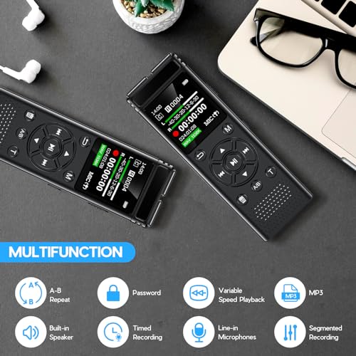 136GB Digital Voice Recorder One Click, Voice Recorder with Playback HD Recording Easy Control, Large Screen 7000 Hours Sound Audio Recorder Recording Tape for Lectures Meeting MP3 Player