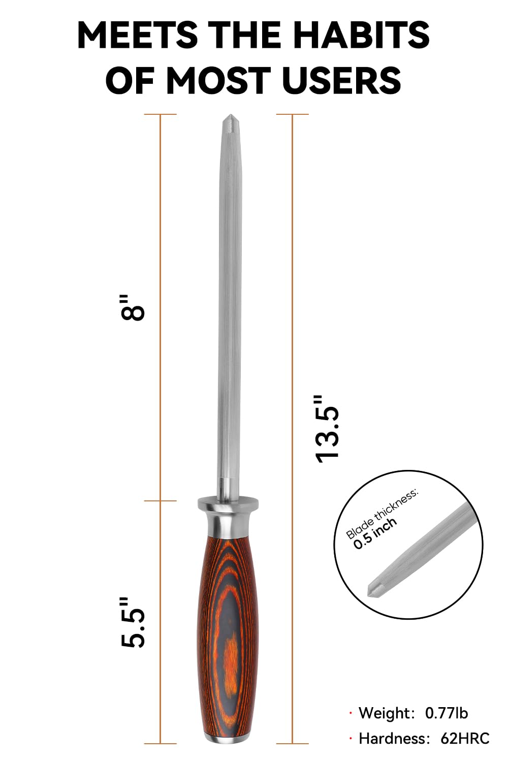 TUO Honing Steel for All Kitchen Knives Daily Sharpening Maintenance - High Carbon German Stainless Steel with Pakkawood Handle - 9-inch Sharpening Rod with Case - Fiery Phoenix Series