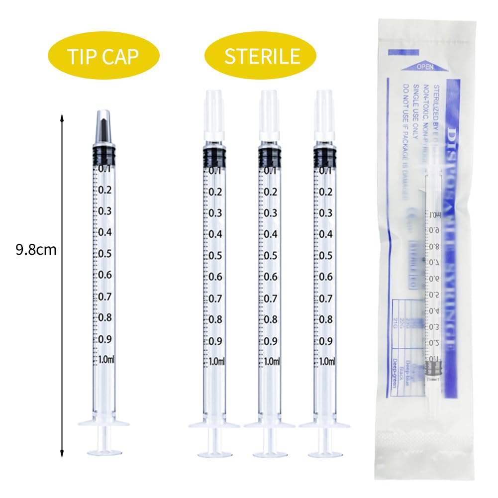 50 Pcs 1ml Syringes with Caps Oral Dispenser Individually Sterile Warpped for Medicine Dropper, Colostrum Collect Feeding Pets, Liquid