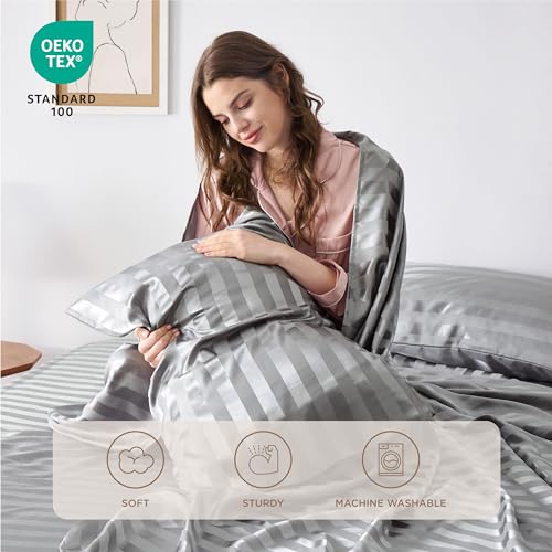 Bedsure Satin Pillowcase for Hair - Grey Satin Pillow Cases with Zipper 2 Pack, Similar to Silk Pillow Cases for Skin, Silky Pillow Covers