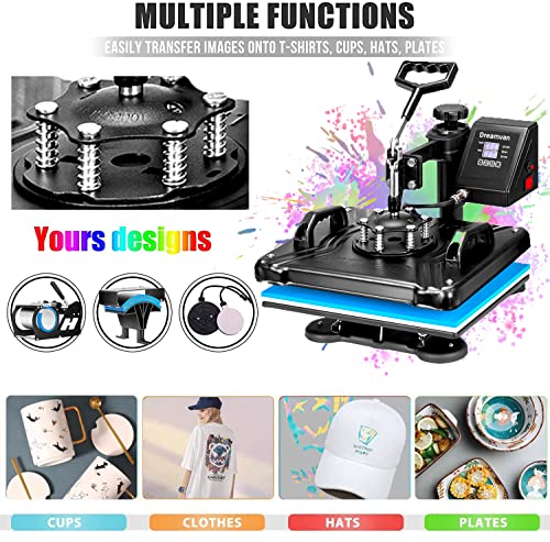 WHUBEFY Heat Press,5 in 1 Multifunctional Tshirt Printing Machine 15"x12" Digital Industrial Heat Transfer Machine,Swing Away Sublimation Heat Press Machine for T Shirts/Mug/Cap/Plate/DIY