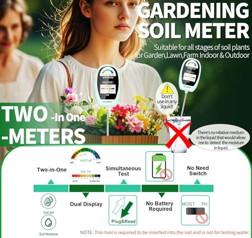 HSLGOVE Soil Test Kit, 2-in-1 Soil Moisture Meter/Soil PH Meter, Dual Screen Soil Tester, Soil Moisture Meter for Plants Watering/Gardening for Lawn,Farm Indoor&Outdoor Use-SkyGreen