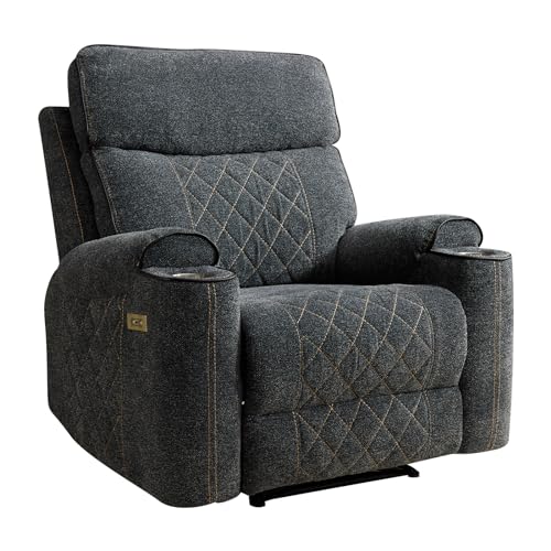 ANJ Classic Power Recliner Chair, Overstuffed Electric Recliners with Double Layer Backrest and Cup Holders, Comfy Reclining Single Sofa for Living Room