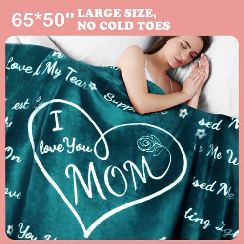 Gifts for Mom, Gifts for Mothers Day, Soft Flannel Throw Blankets Gifts for Mom Mother's Day Anniversary Birthday from Daughter Son, I Love You Mom Blankets 65" x 50" (Coral Blue)