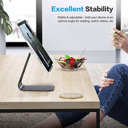 OMOTON Adjustable Tablet Stand for Desk, Upgraded Longer Arms for Greater Stability, T2 Tablet Holder with Hollow Design for Bigger Sized Phones and Tablets Such as iPad Pro/Air/Mini, Black