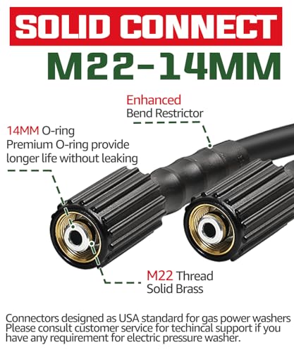 YAMATIC Kink Resistant Pressure Washer Hose 25FT 1/4" M22 Brass Fitting Power Washer Hose Replacement for Ryobi, Troy Bilt, Greenworks, CRAFTSMAN Most Brand Power Washer, 3200 PSI