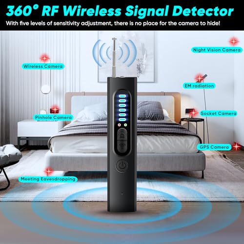 Hidden Camera Detector, 2024 Anti-Spy Camera Detector, Hidden Device GPS Detector, Bug Detector, Rf Wireless Signal Scanner, Camera Detector for Hotels, Home, Office, 5 Levels Sensitivity (Black)