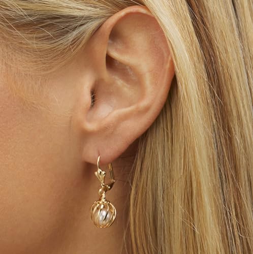 Barzel 18K Gold Plated Pearl Drop Earrings Caged (ER308)