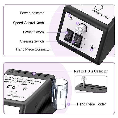 JIASHENG Professional Nail Drill, 30000rpm Electric Nail Drill Machine, Electric Nail File Drills for Acrylic Nails Kit Gel Nails Manicure Pedicure Tools, Purple
