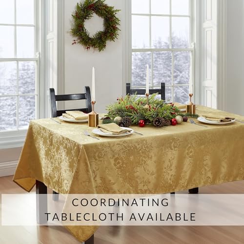 Elrene Home Fashions Poinsettia Elegance Jacquard Christmas/Holiday Waterproof Stain Resistant Dining Tablecloth, 60"X144" Oblong/Rectangle, Red